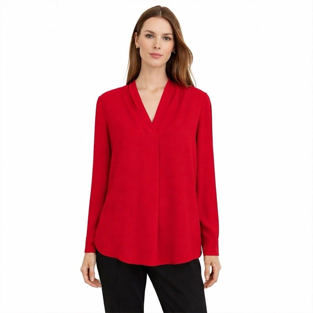 Pleione Blouse Red Blouse Pullover V Neck Long Sleeve V Neck Size XS